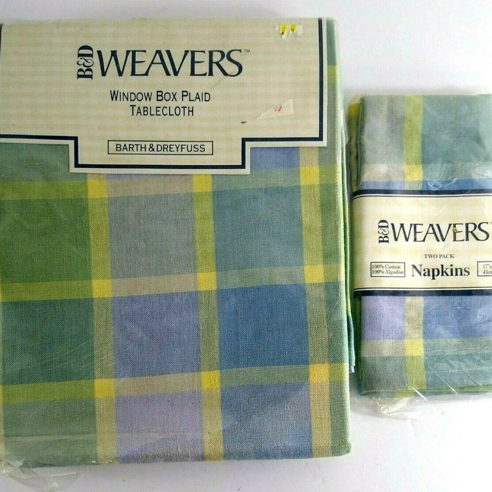 Barth & Dreyfuss Weavers Plaid Tablecloth & Napkins New W Defect 60 x 84 Oblong